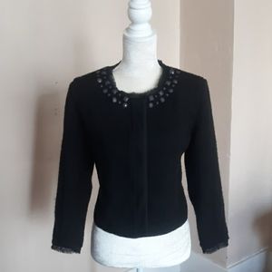 DKNY black collarless tweed jacket